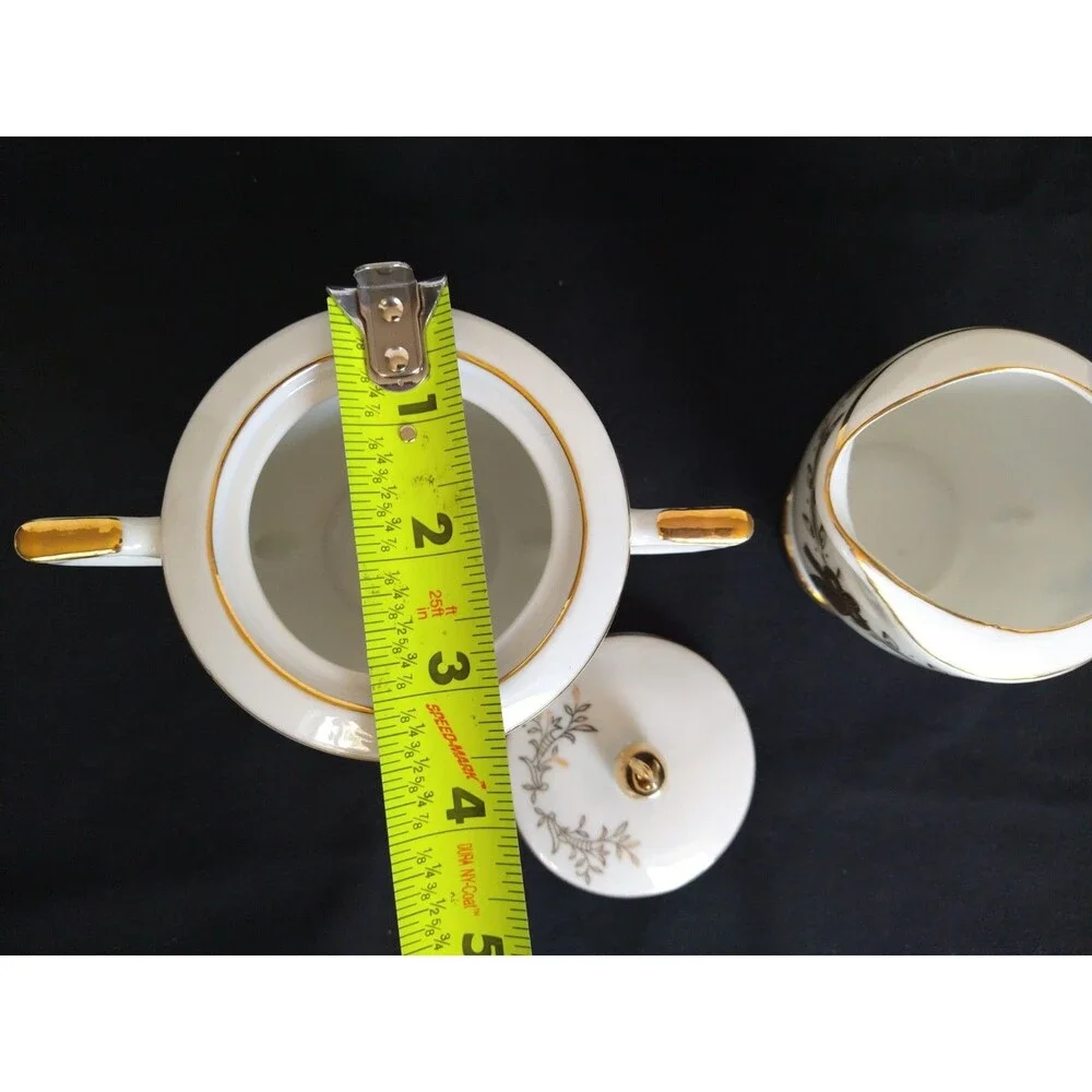 Vintage Lefton China Golden 50th Anniversary Gift Set Creamer & Sugar Bowl W/Lid
